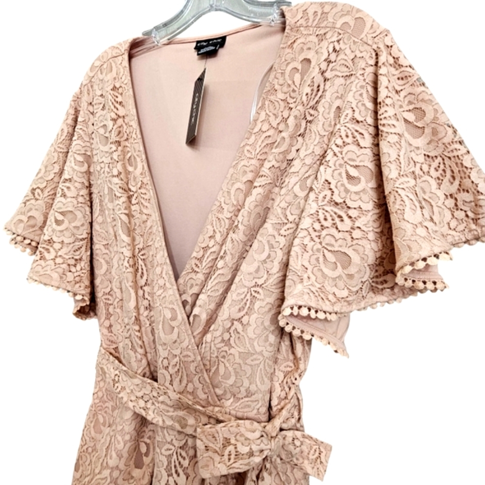 Nwt City Chic Sweet Luv Rose Quartz Lace Flutter Sleeve Vneck Knit Ruffle Dress - Picture 8 of 17
